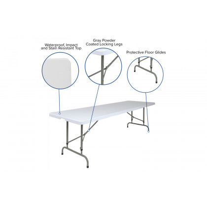 BLNK Granite White Plastic Height Adjustable Folding Table - 8'L