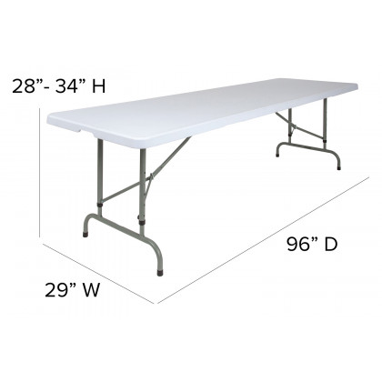 BLNK Granite White Plastic Height Adjustable Folding Table - 8'L