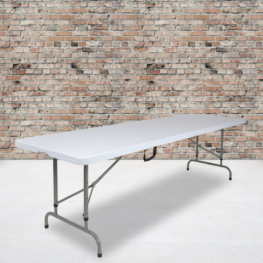 BLNK - Granite White Plastic Height Adjustable Bi-Fold Plastic Banquet and Event Folding Table with Carrying Handle