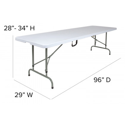 BLNK - Granite White Plastic Height Adjustable Bi-Fold Plastic Banquet and Event Folding Table with Carrying Handle