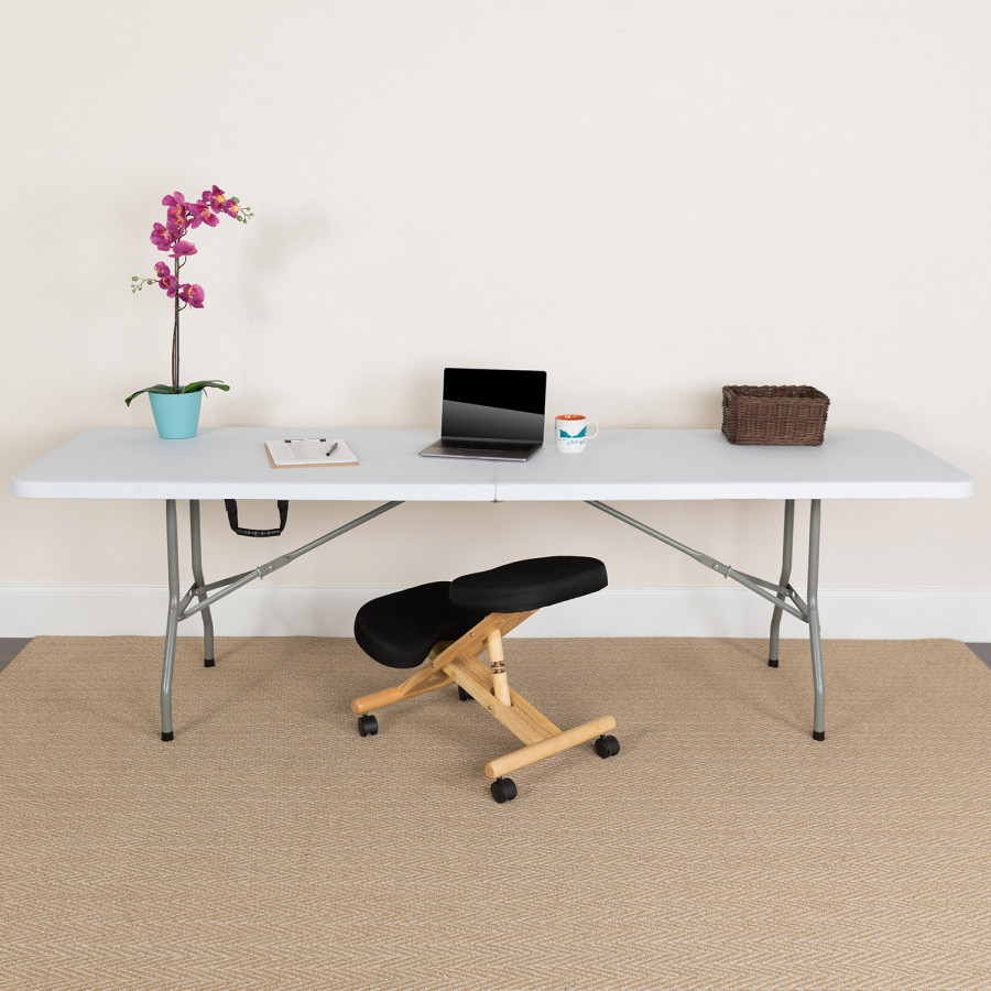 BLNK - Granite White Plastic Bi-Fold Plastic Banquet and Event Folding Table with Carrying Handle