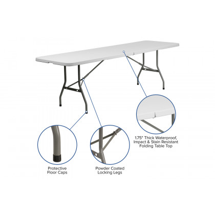 BLNK - Granite White Plastic Bi-Fold Plastic Banquet and Event Folding Table with Carrying Handle
