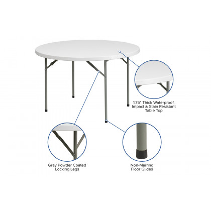 BLNK Round Granite White Plastic Folding Table - 4'D
