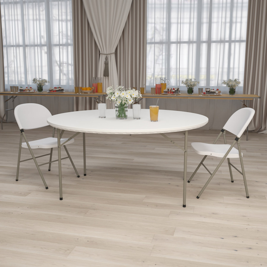 BLNK Round Granite White Plastic Folding Table - 5'D