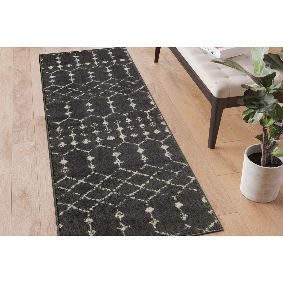 BLNK Beth Geometric Polyester Bohemian Low Pile Rug - Dark Gray/Ivory, 2'W x 6'L