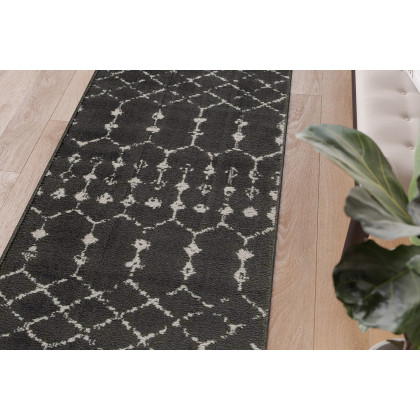 BLNK Beth Geometric Polyester Bohemian Low Pile Rug - Dark Gray/Ivory, 2'W x 6'L