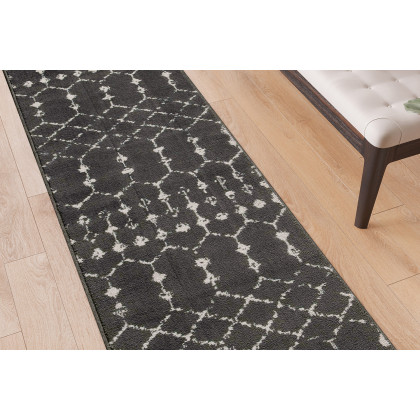 BLNK Beth Geometric Polyester Bohemian Low Pile Rug - Dark Gray/Ivory, 2'W x 6'L