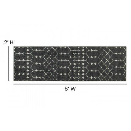 BLNK Beth Geometric Polyester Bohemian Low Pile Rug - Dark Gray/Ivory, 2'W x 6'L