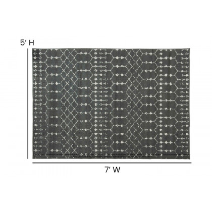 BLNK Beth Geometric Polyester Bohemian Low Pile Rug - Dark Gray/Ivory, 5'W x 7'L