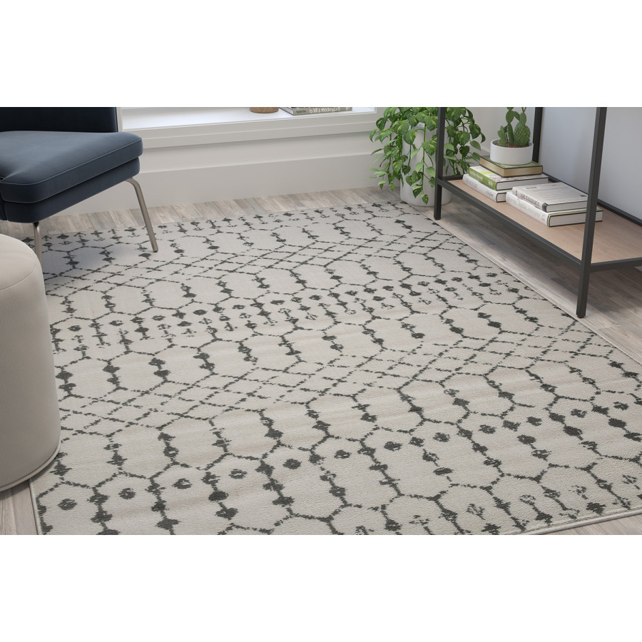 BLNK Beth Geometric Polyester Bohemian Low Pile Rug - Ivory/Gray, 5'W x 7'L
