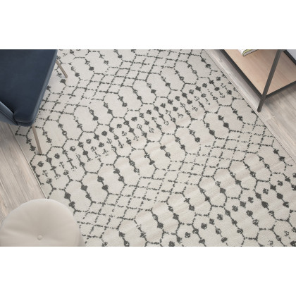 BLNK Beth Geometric Polyester Bohemian Low Pile Rug - Ivory/Gray, 5'W x 7'L