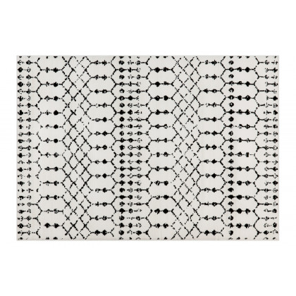 BLNK Beth Geometric Bohemian Low Pile Rug - Ivory/Black, 5'W x 7'L