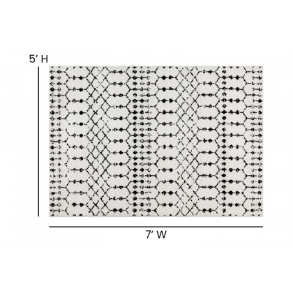 BLNK Beth Geometric Bohemian Low Pile Rug - Ivory/Black, 5'W x 7'L