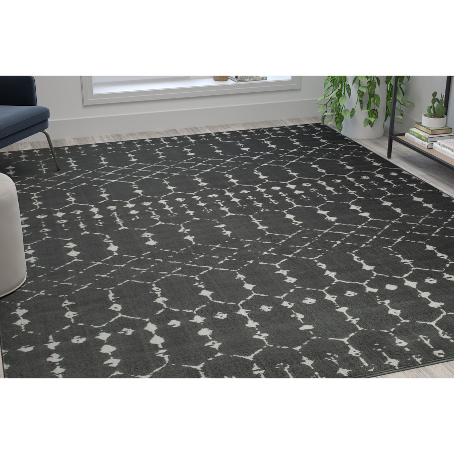 BLNK Beth Geometric Polyester Bohemian Low Pile Rug - Dark Gray/Ivory, 8'W x 10'L