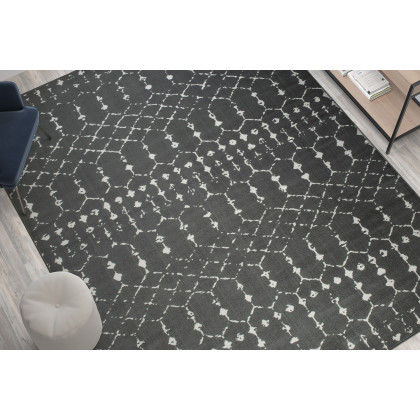 BLNK Beth Geometric Polyester Bohemian Low Pile Rug - Dark Gray/Ivory, 8'W x 10'L