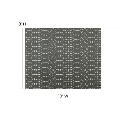 BLNK Beth Geometric Polyester Bohemian Low Pile Rug - Dark Gray/Ivory, 8'W x 10'L