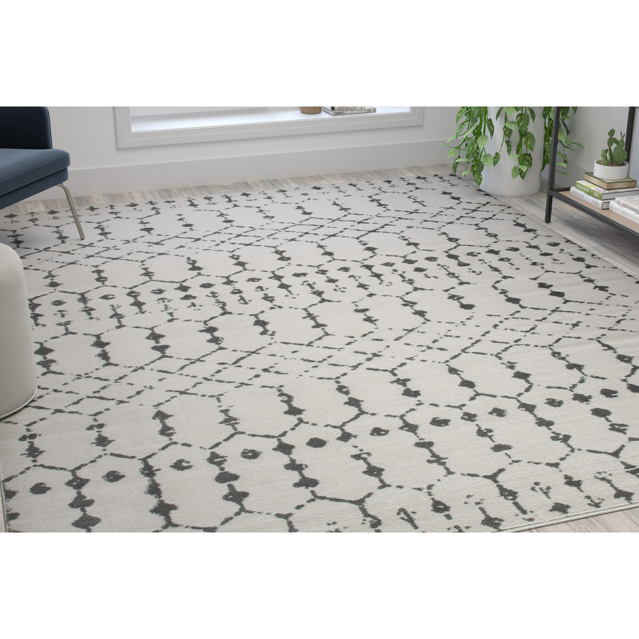BLNK Beth Geometric Polyester Bohemian Low Pile Rug - Ivory/Gray, 8'W x 10'L