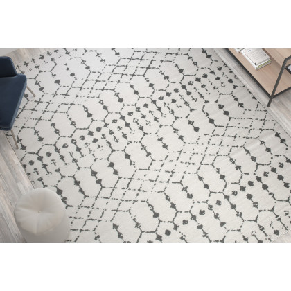 BLNK Beth Geometric Polyester Bohemian Low Pile Rug - Ivory/Gray, 8'W x 10'L