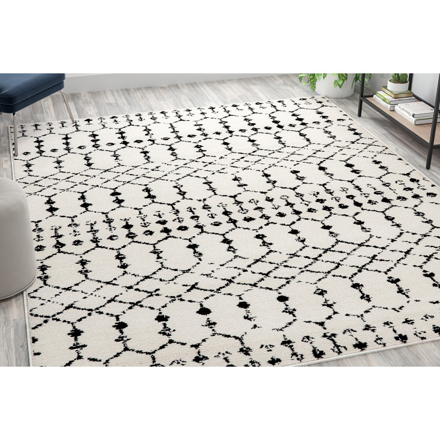 BLNK Beth Geometric Bohemian Low Pile Rug - Ivory/Black, 8'W x 10'L