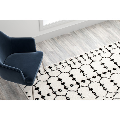 BLNK Beth Geometric Bohemian Low Pile Rug - Ivory/Black, 8'W x 10'L