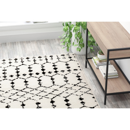 BLNK Beth Geometric Bohemian Low Pile Rug - Ivory/Black, 8'W x 10'L