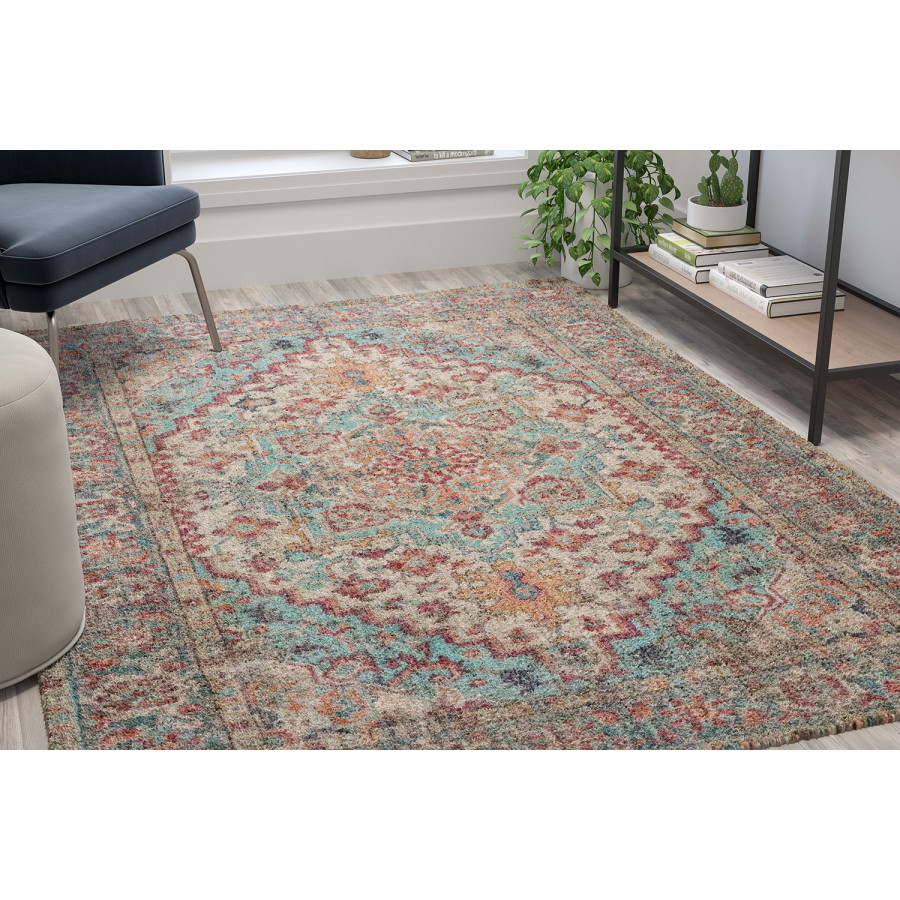 BLNK Katherine Distressed Vintage Medallion Polyester Area Rug - Blue, 5'W x 7'L