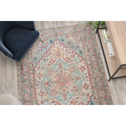 BLNK Katherine Distressed Vintage Medallion Polyester Area Rug - Blue, 5'W x 7'L