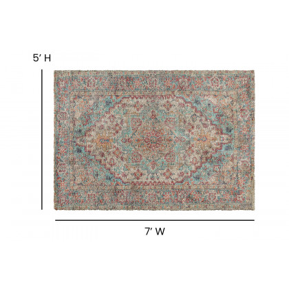 BLNK Katherine Distressed Vintage Medallion Polyester Area Rug - Blue, 5'W x 7'L