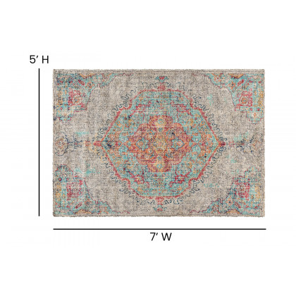 BLNK Katherine Distressed Medallion Polyester Area Rug - Gray, 5'W x 7'L
