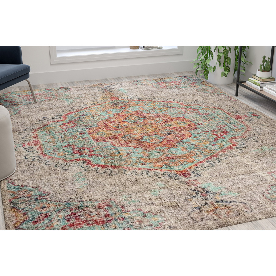 BLNK Katherine Distressed Medallion Polyester Area Rug - Gray, 8'W x 10'L