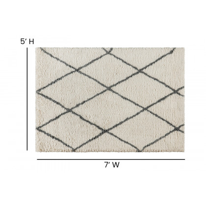 BLNK Roxy Shag Style Polyester Diamond Trellis Area Rug - Ivory/Gray, 5'W x 7'L