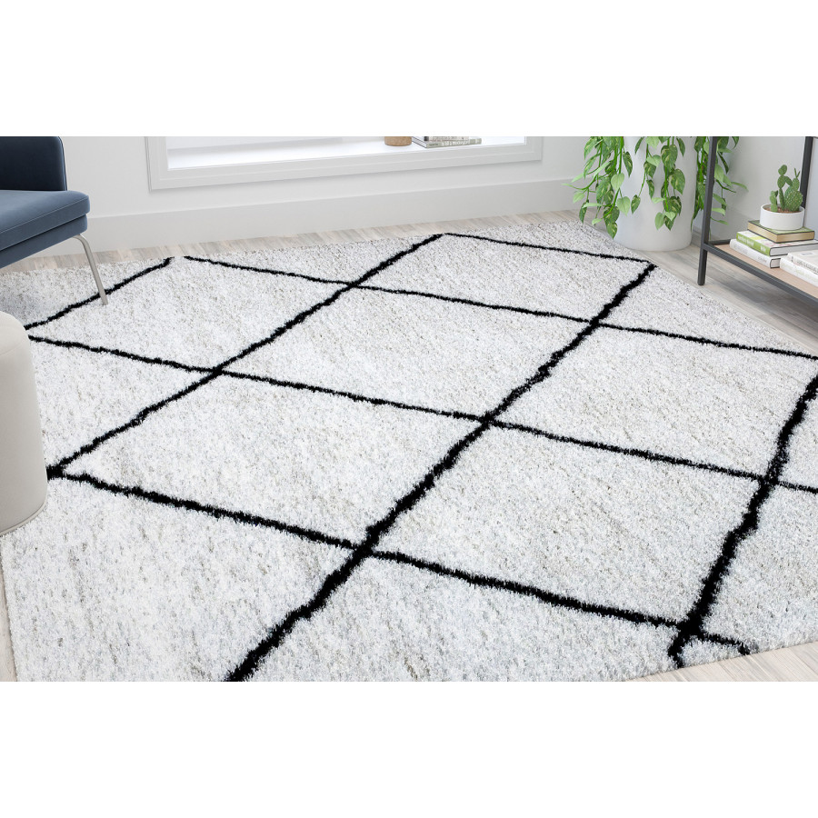 BLNK Roxy Shag Style Diamond Trellis Area Rug - Ivory, 8'W x 10'L