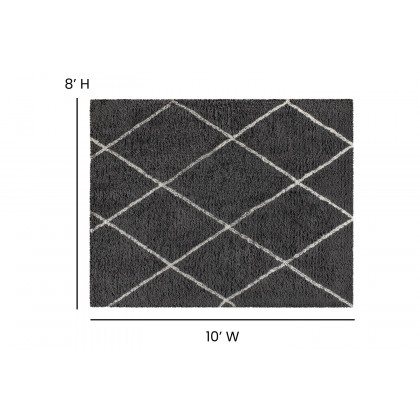 BLNK Roxy Shag Style Polyester Diamond Trellis Area Rug - Charcoal/Ivory, 8'W x 10'L