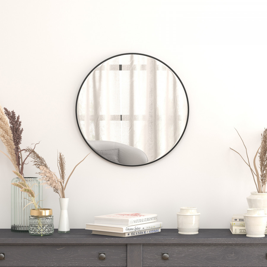 BLNK Julianne Style 1 Round Metal Framed Wall Mirror - Black, 24"D