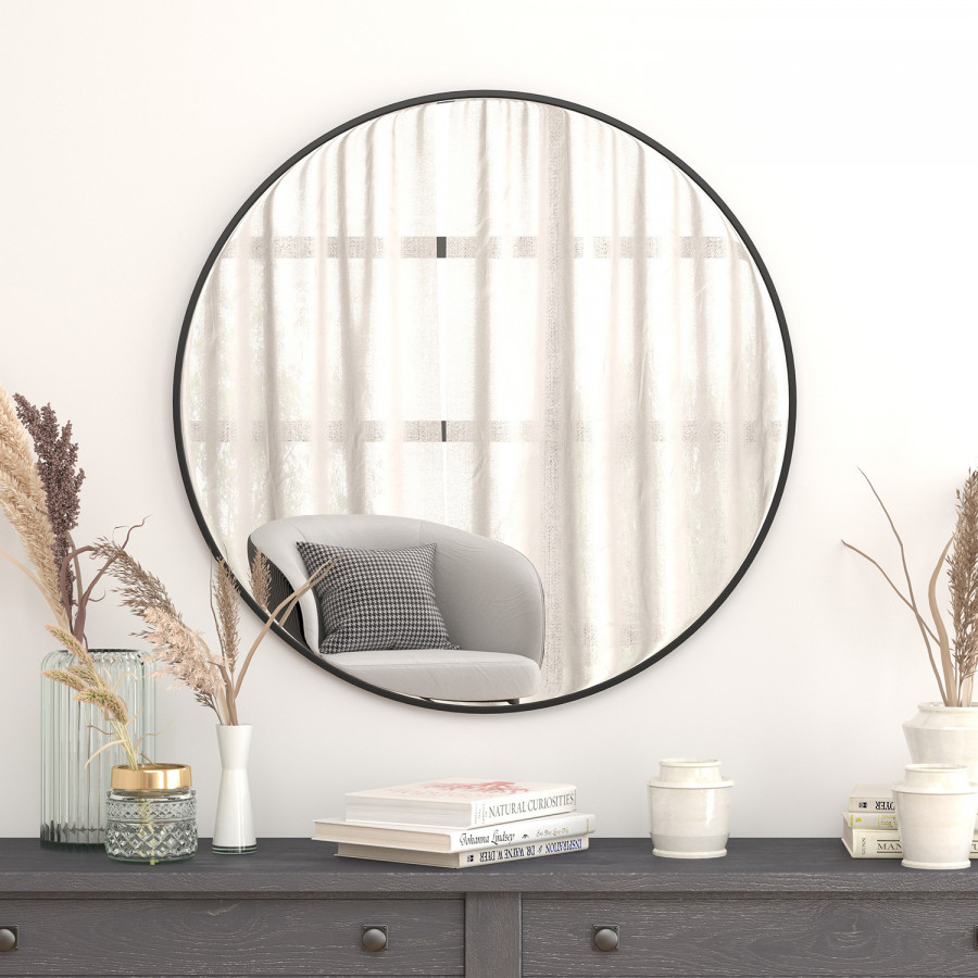 BLNK Julianne Style 1 Round Metal Framed Wall Mirror - Black, 36"D