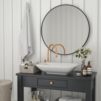 BLNK Julianne Style 1 Round Metal Framed Wall Mirror - Black, 36"D