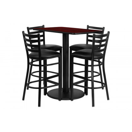 BLNK - Jamie Rectangular Laminate Table Set with 4 Ladder Back Metal Bar Stools with Black Vinyl Seat