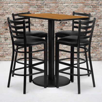 BLNK - Jamie Rectangular Laminate Table Set with 4 Ladder Back Metal Bar Stools with Black Vinyl Seat