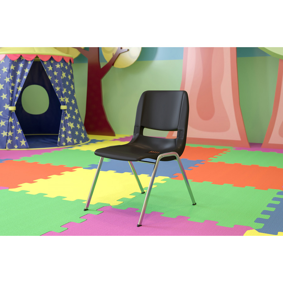 BLNK HERCULES Series Ergonomic Shell Stack Chair - Black/Chrome, 14"H Seat