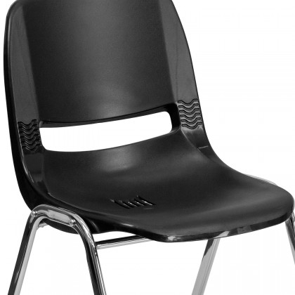 BLNK HERCULES Series Ergonomic Shell Stack Chair - Black/Chrome, 14"H Seat