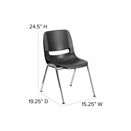 BLNK HERCULES Series Ergonomic Shell Stack Chair - Black/Chrome, 14"H Seat