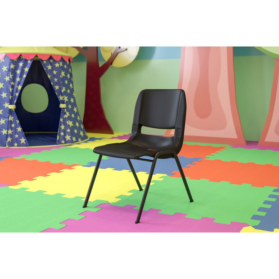 BLNK HERCULES Series Ergonomic Shell Stack Chair - Black, 14"H Seat