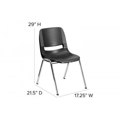BLNK HERCULES Series Ergonomic Shell Stack Chair - Black/Chrome, 16"H Seat