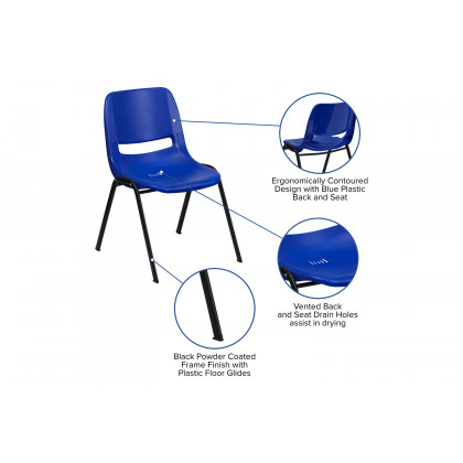 BLNK HERCULES Series Ergonomic Shell Stack Chair - Navy/Black, 16"H Seat