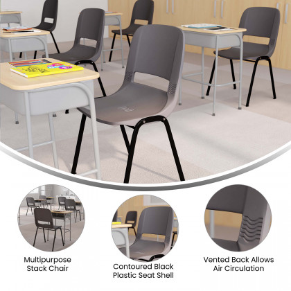 BLNK HERCULES Series Ergonomic Shell Stack Chair - Powder-Gray/Black, 16"H Seat