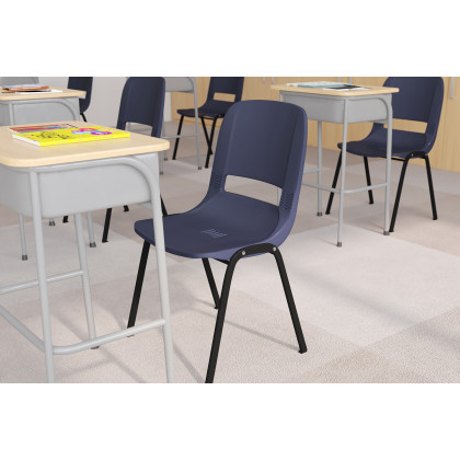 BLNK HERCULES Series Ergonomic Shell Stack Chair - Powder-Navy/Black, 16"H Seat