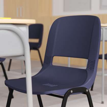 BLNK HERCULES Series Ergonomic Shell Stack Chair - Powder-Navy/Black, 16"H Seat
