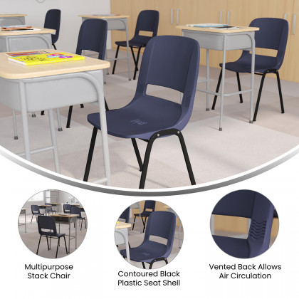 BLNK HERCULES Series Ergonomic Shell Stack Chair - Powder-Navy/Black, 16"H Seat