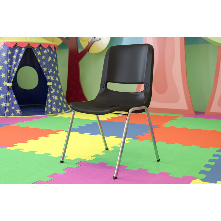BLNK HERCULES Series Ergonomic Shell Stack Chair - Black/Chrome, 18"H Seat