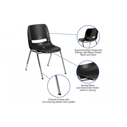 BLNK HERCULES Series Ergonomic Shell Stack Chair - Black/Chrome, 18"H Seat